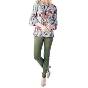 NEW Artizan Robin Barre Outfit Olive Stretch Skinny Jeans Floral Top Size Large
